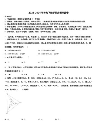 2023-2024学年福建省师大平潭附中教研片七年级数学第二学期期末统考试题含解析.doc