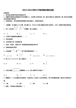 2023-2024学年福建省晋江市南侨中学七年级数学第二学期期末考试模拟试题含解析.doc