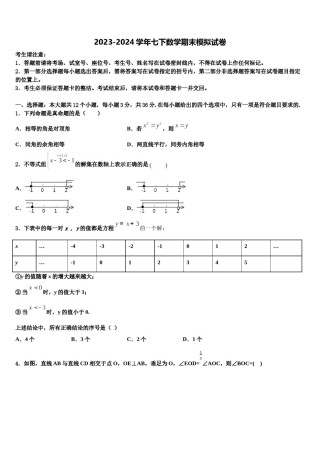 2023-2024学年福建省泉州市泉外、东海、七中学、恒兴四校七年级数学第二学期期末考试模拟试题含解析.doc