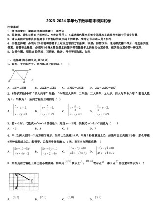 2023-2024学年福建省泉州数学七下期末质量检测试题含解析.doc
