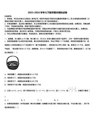 2023-2024学年福建省泉州洛江区七校联考七年级数学第二学期期末学业水平测试模拟试题含解析.doc