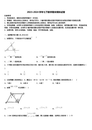 2023-2024学年福建省漳州市龙海市第二中学七年级数学第二学期期末达标检测试题含解析.doc