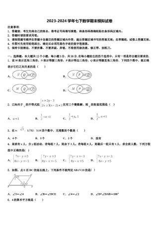 2023-2024学年福建省莆田市第二十四中学数学七下期末统考模拟试题含解析.doc