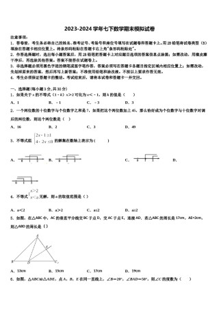 2023-2024学年贵州省安顺市第五中学数学七下期末考试模拟试题含解析.doc