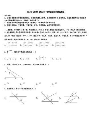2023-2024学年贵州省黔西南兴仁市黔龙学校七下数学期末经典模拟试题含解析.doc
