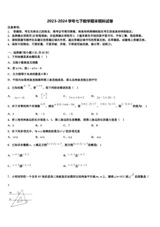 2023-2024学年辽宁省抚顺市抚顺县七下数学期末考试模拟试题含解析.doc