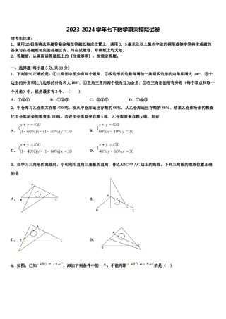2023-2024学年辽宁省沈阳大东区四校联考七年级数学第二学期期末监测试题含解析.doc