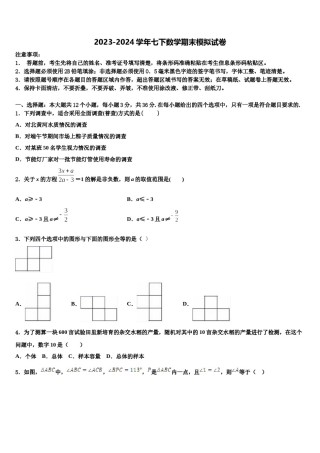2023-2024学年辽宁省沈阳市名校七年级数学第二学期期末监测模拟试题含解析.doc