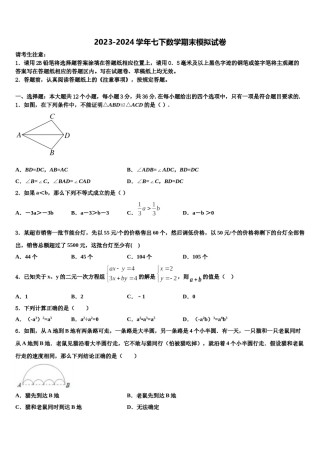 2023-2024学年辽宁省营口市大石桥市水源镇七年级数学第二学期期末达标检测试题含解析.doc