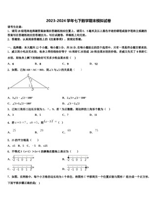 2023-2024学年重庆十一中学数学七下期末检测模拟试题含解析.doc