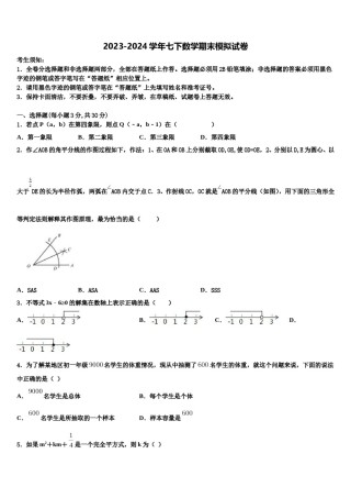 2023-2024学年重庆市江北区七年级数学第二学期期末监测试题含解析.doc