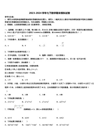 2023-2024学年陕西师大附中七年级数学第二学期期末监测试题含解析.doc
