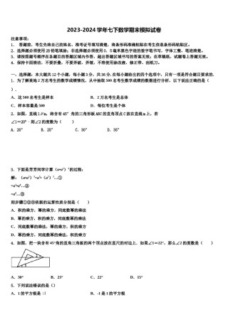2023-2024学年陕西省安康紫阳县联考数学七下期末学业水平测试试题含解析.doc