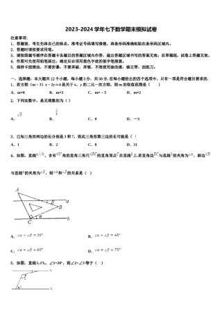 2023-2024学年陕西省宝鸡市金台区七年级数学第二学期期末联考模拟试题含解析.doc