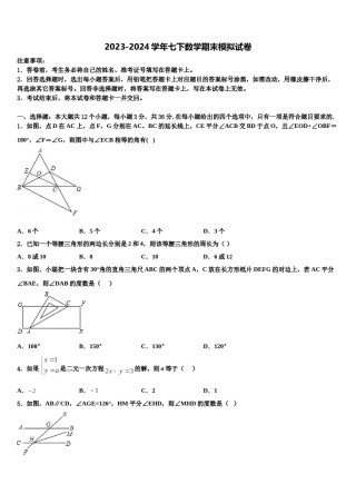 2023-2024学年青海省大通县数学七下期末调研模拟试题含解析.doc