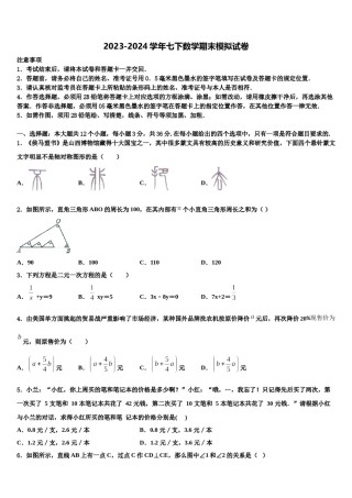 2023-2024学年青海省海南州七下数学期末监测模拟试题含解析.doc