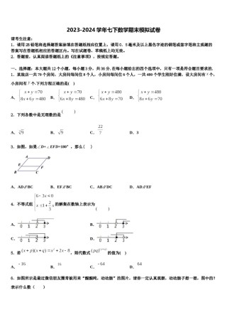 2023-2024学年黑龙江哈尔滨市道里区七年级数学第二学期期末经典试题含解析.doc