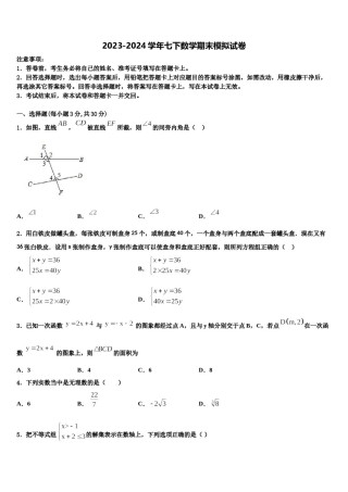 2023-2024学年黑龙江省哈尔滨市双城区七年级数学第二学期期末复习检测模拟试题含解析.doc