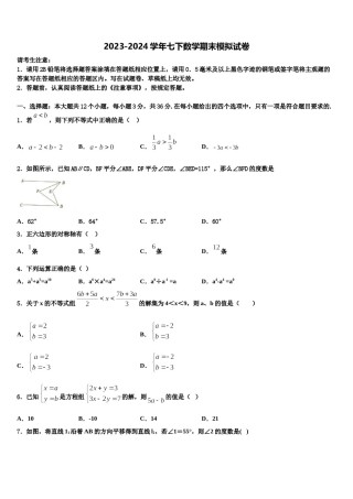 2023-2024学年黑龙江省哈尔滨市萧红中学七年级数学第二学期期末达标检测模拟试题含解析.doc