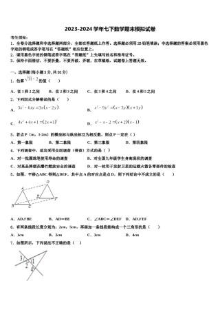 2023-2024学年黑龙江省鹤岗市绥滨县数学七下期末考试模拟试题含解析.doc