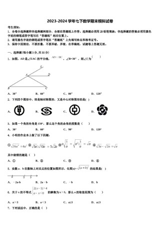 2024届上海市松江区第七中学数学七下期末检测试题含解析.doc