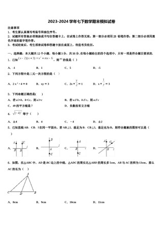 2024届上海市浦东新区数学七下期末教学质量检测模拟试题含解析.doc