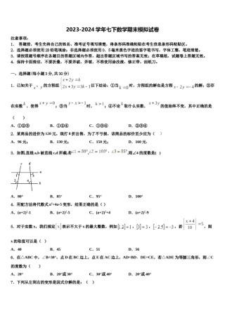 2024届临沂市重点中学七年级数学第二学期期末质量检测模拟试题含解析.doc