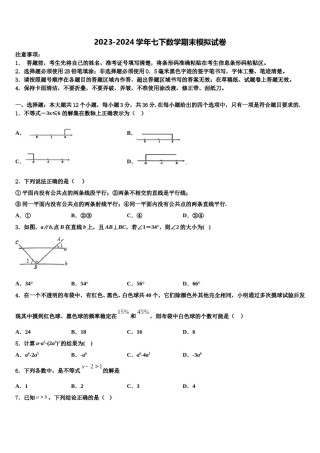 2024届云南省丽江市数学七下期末调研模拟试题含解析.doc