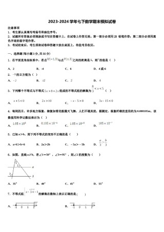 2024届云南省云南大附属中学数学七下期末检测模拟试题含解析.doc
