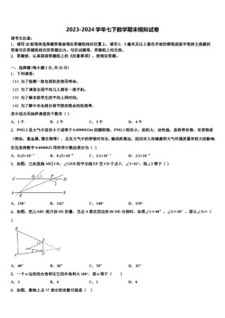 2024届北京八十中学七下数学期末复习检测模拟试题含解析.doc