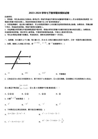 2024届北京育才学校数学七下期末学业水平测试模拟试题含解析.doc