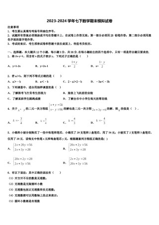 2024届南京市联合体七年级数学第二学期期末监测试题含解析.doc