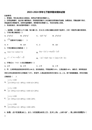 2024届合肥市45中数学七下期末学业水平测试试题含解析.doc