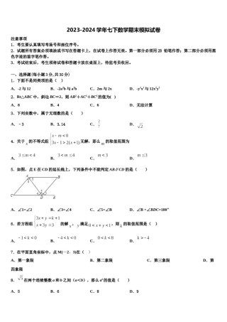 2024届吉林省吉林市七年级数学第二学期期末质量检测模拟试题含解析.doc