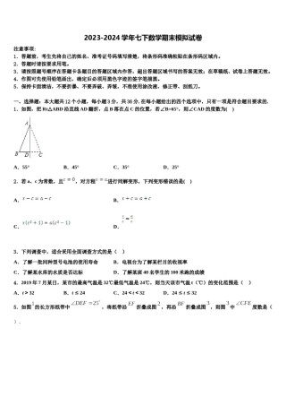 2024届吉林省德惠市第三中学七年级数学第二学期期末复习检测试题含解析.doc