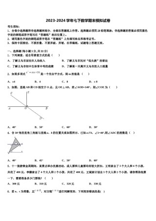 2024届吉林省辉南县第四中学数学七下期末教学质量检测模拟试题含解析.doc