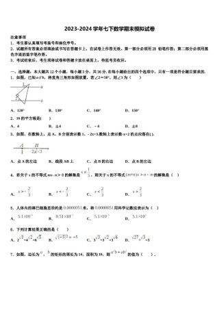 2024届吉林省长春净月高新技术产业开发区培元学校七年级数学第二学期期末学业质量监测模拟试题含解析.doc