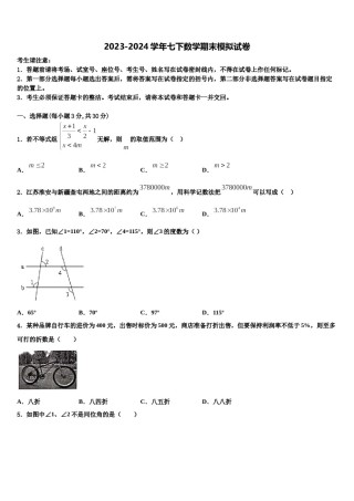 2024届吉林省长春市实验中学七下数学期末考试试题含解析.doc