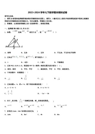 2024届吉林省长春市第一五三中学七年级数学第二学期期末综合测试试题含解析.doc