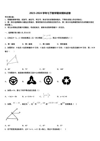 2024届吉林省长春汽车经济技术开发区第九中学数学七下期末考试试题含解析.doc