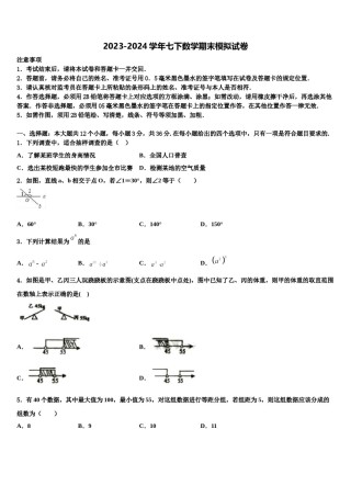 2024届四川省宜宾市翠屏区二片区七下数学期末考试试题含解析.doc