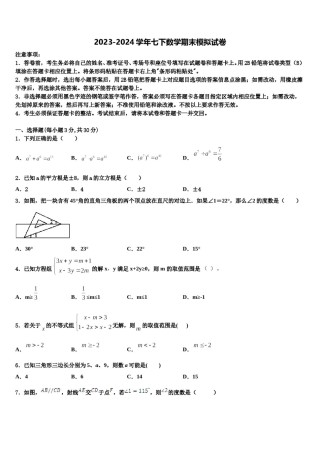 2024届四川省广元市朝天区五校联考数学七下期末经典试题含解析.doc