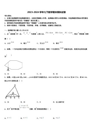 2024届四川省广安市广安友谊中学七下数学期末考试模拟试题含解析.doc
