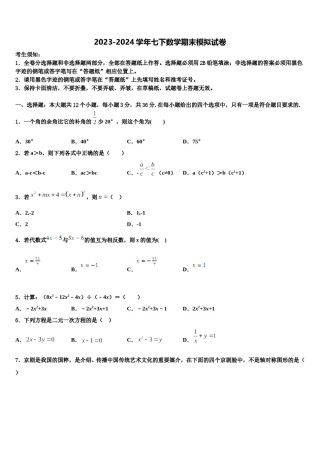 2024届四川省成都七中育才学校数学七下期末学业水平测试试题含解析.doc