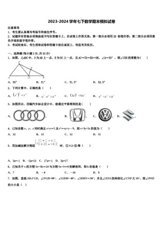 2024届四川省成都实验外国语学校七年级数学第二学期期末检测试题含解析.doc