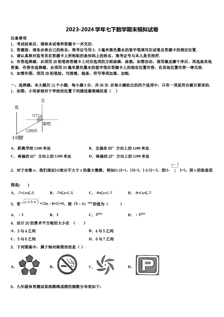 2024届四川省成都市石室中学数学七下期末考试试题含解析.doc_第1页