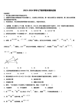 2024届四川省眉山市东坡区东坡中学七下数学期末学业质量监测模拟试题含解析.doc