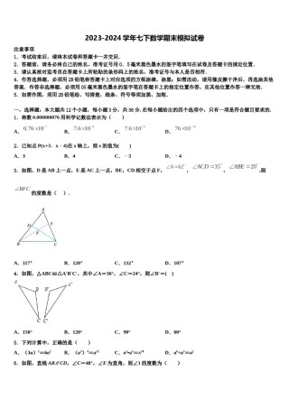 2024届四川省绵阳宜溪中学心七下数学期末质量跟踪监视试题含解析.doc