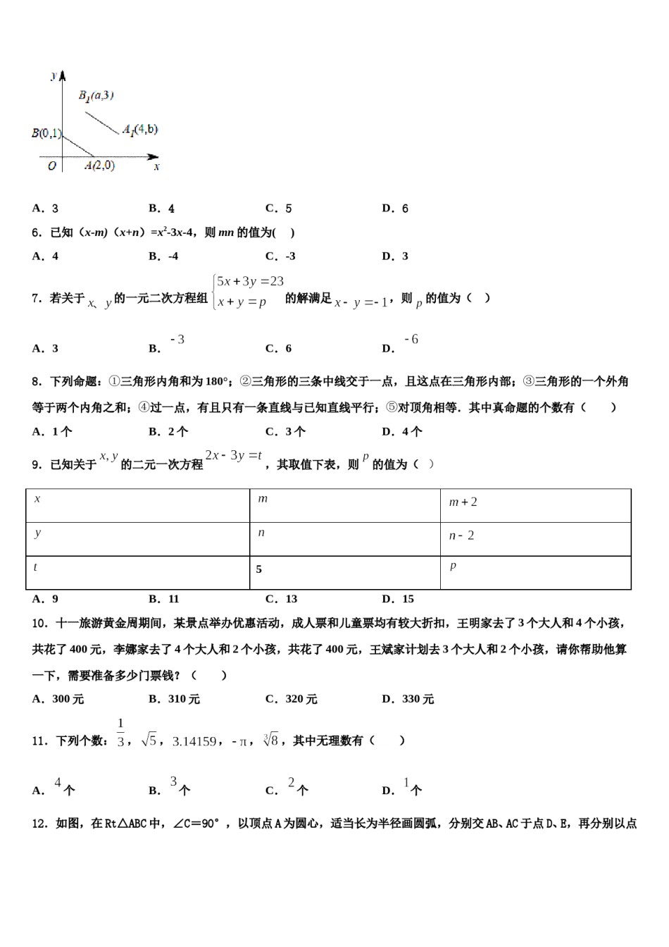 2024届四川省达州市第一中学七年级数学第二学期期末质量检测试题含解析.doc_第2页