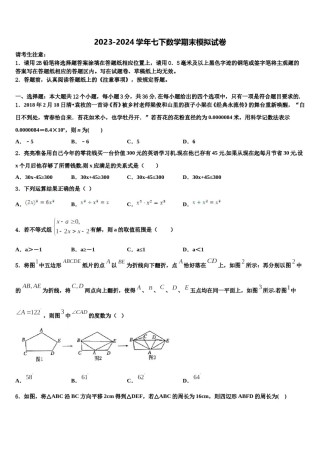 2024届四川省达州通川区五校联考七下数学期末学业质量监测模拟试题含解析.doc